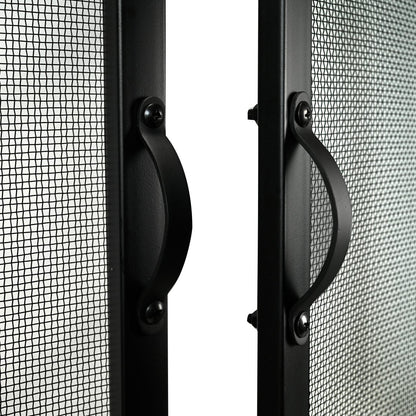 3 Panel Black Wrought Iron Arch Top Fireplace Screen with Doors
