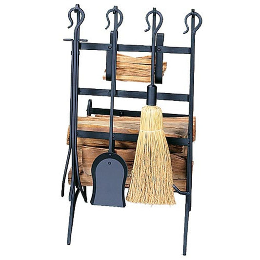 Log & Kindling Rack with Tools - Black