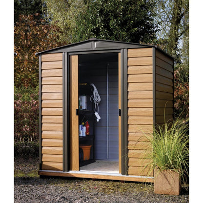 Woodridge 6 x 5 Steel Storage Shed in Coffee and Woodgrain
