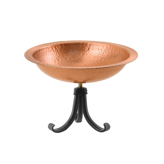 13" Hammered Solid Copper Birdbath with Tripod Stand