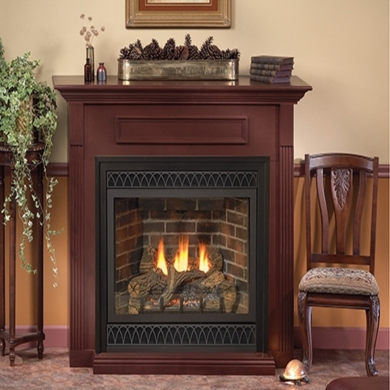 White Mountain Hearth Cabinet Mantel with Base, Cherry EMBF4SC