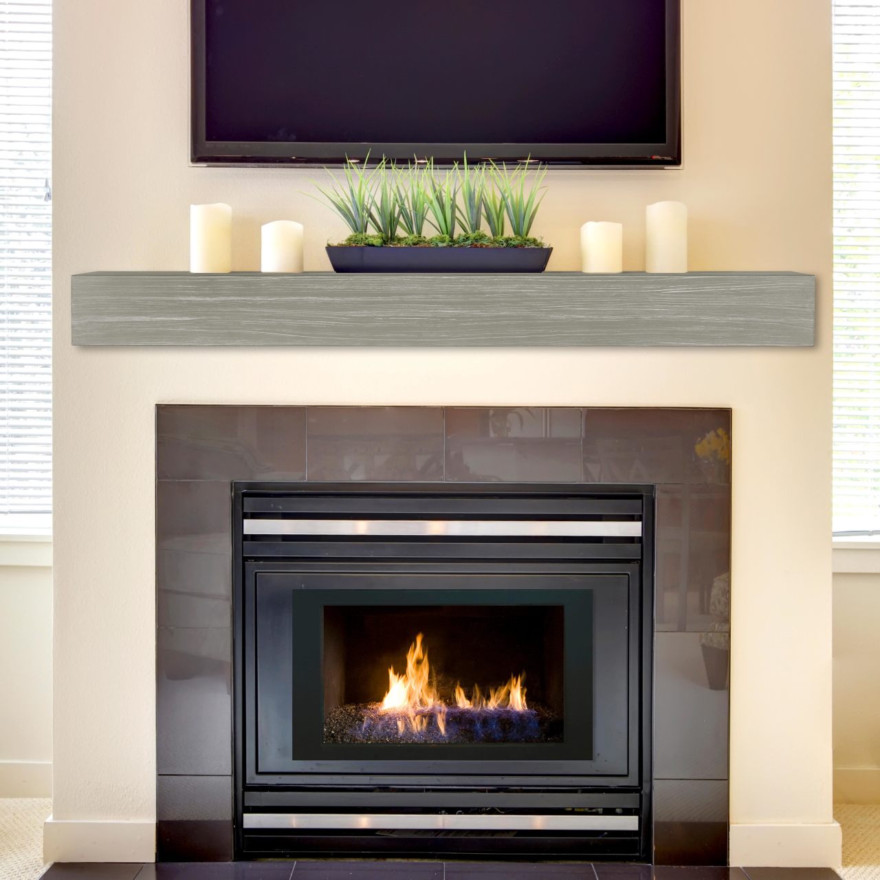 60" Zachary Non-Combustible Fireplace Shelf by Pearl Mantels - Graywash Finish