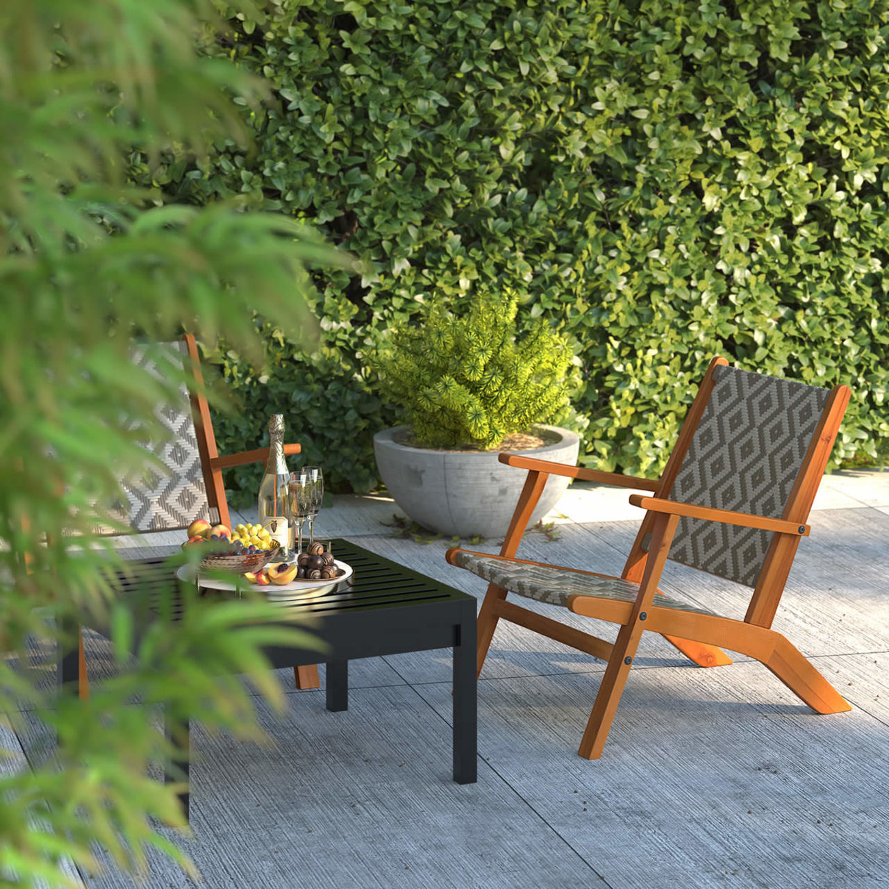 Fire Sense Vega Natural Stain Outdoor Chair in Diamond-Weave Wicker - 64158