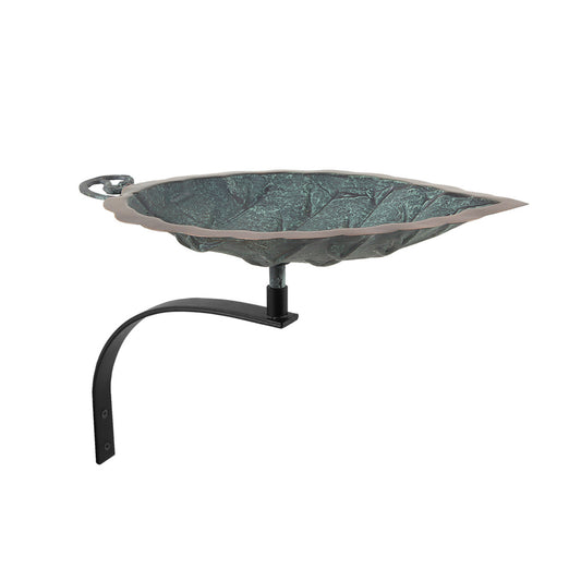 12.5" Aspen Leaf Birdbath in Brass and Verdi Patina with Wall Mount Bracket