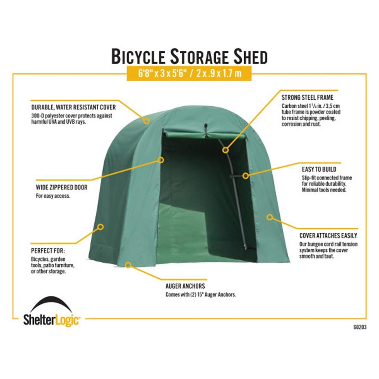 6'8" x 3' x 5'6" Green Bike Shed