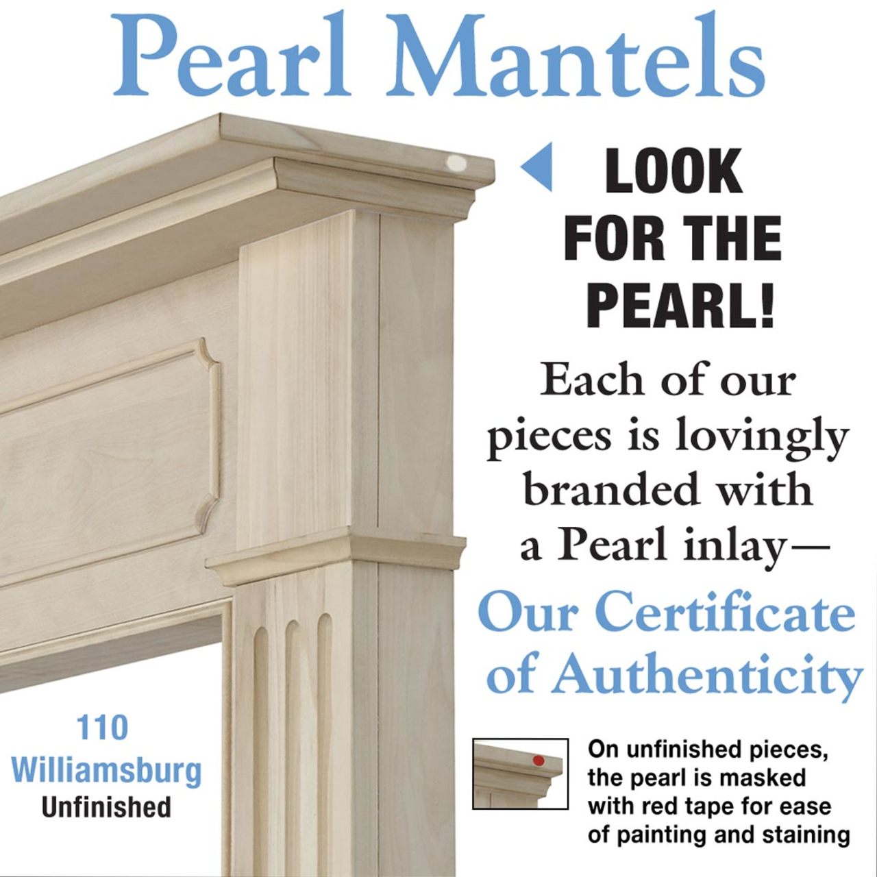 56" Williamsburg Unfinished Fireplace Surround by Pearl Mantels