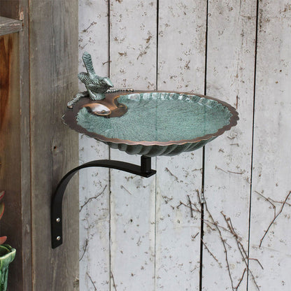 11" Scallop Shell Patina Birdbath with Wall Mount Bracket