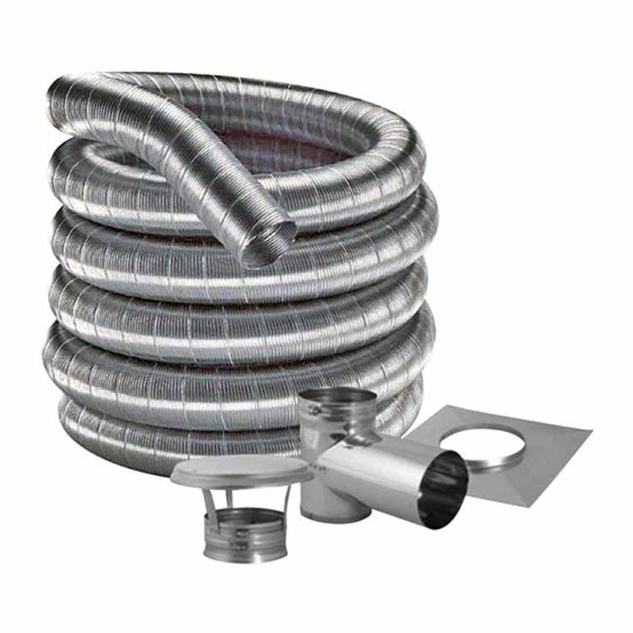 8'' DuraFlexSS 304 Tee Kit with 25' Flexible Stainless Steel Chimney Liner - 8DF304-25KT