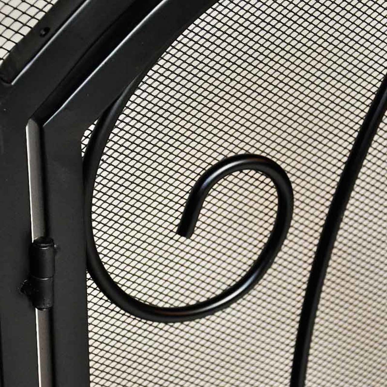 Single Panel Ornate Fireplace Screen with Doors - Black
