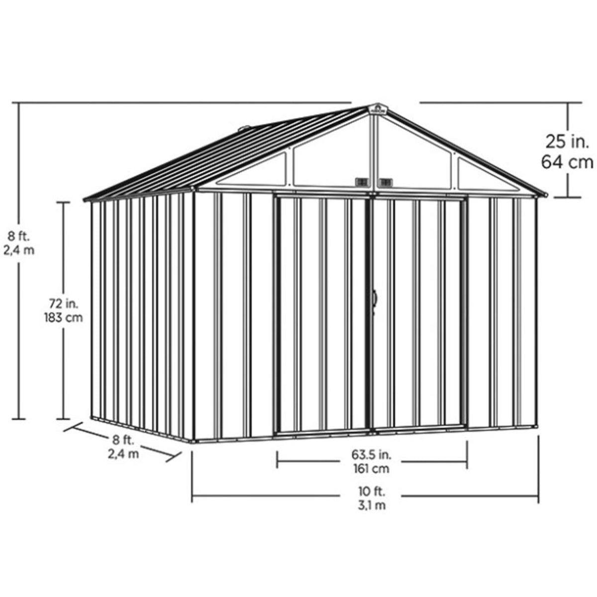 EZEE Extra High Gable - Galvanized Steel 10' x 8' Storage Shed - Charcoal/Cream