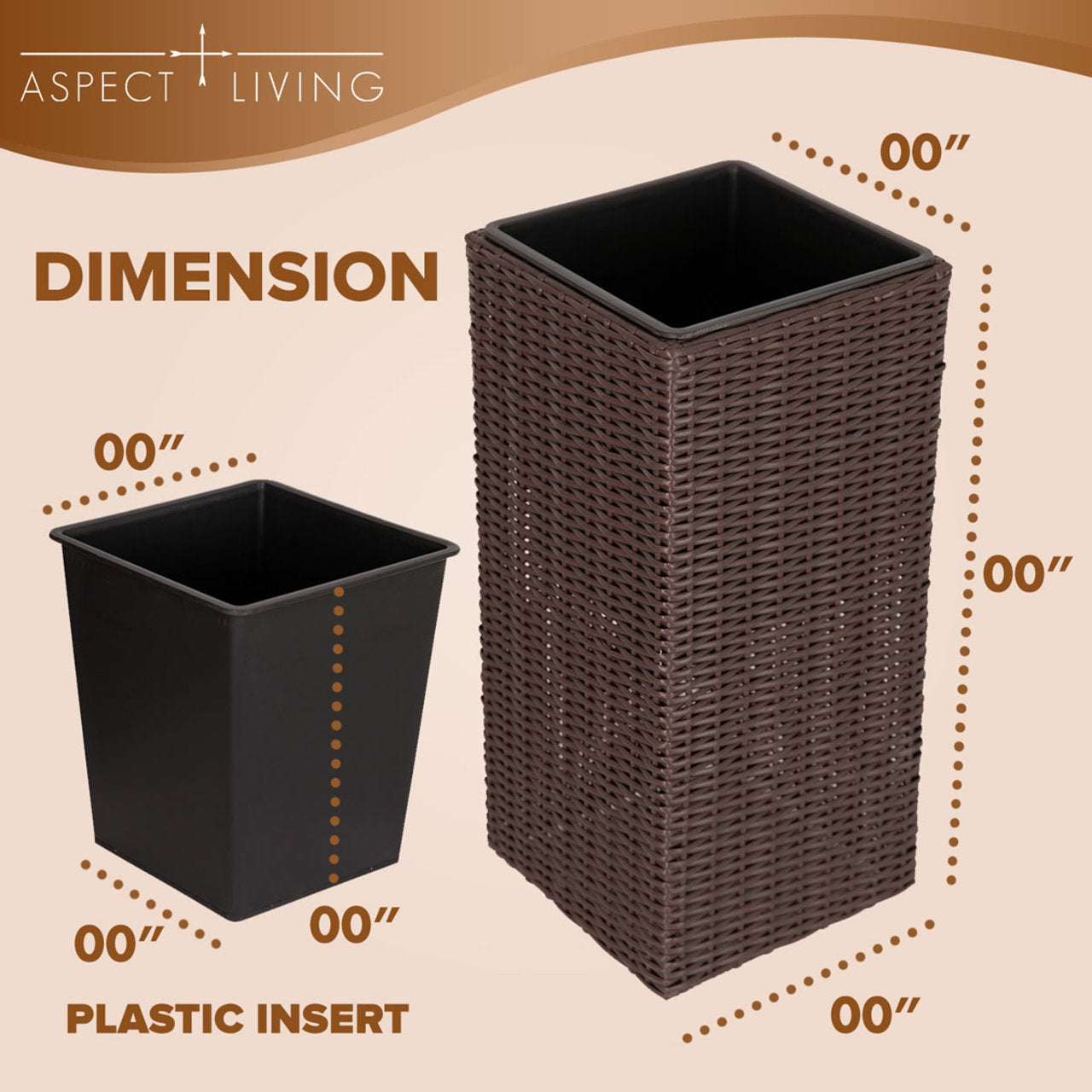 Fire Sense Sierra Square Wicker Planter 2-Piece Set Brown/Black - 66617-66618