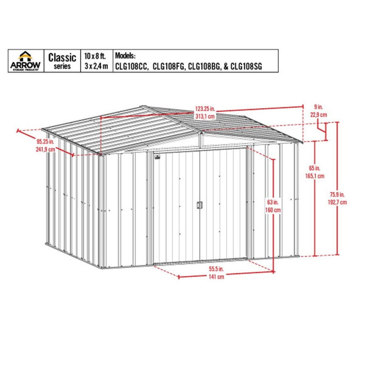 Arrow Classic Steel Storage Shed  10' x 8' Blue Gray