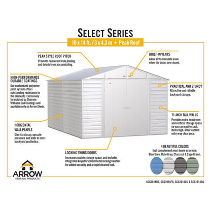 Arrow Select 10 x 14 Steel Storage Shed -  Charcoal