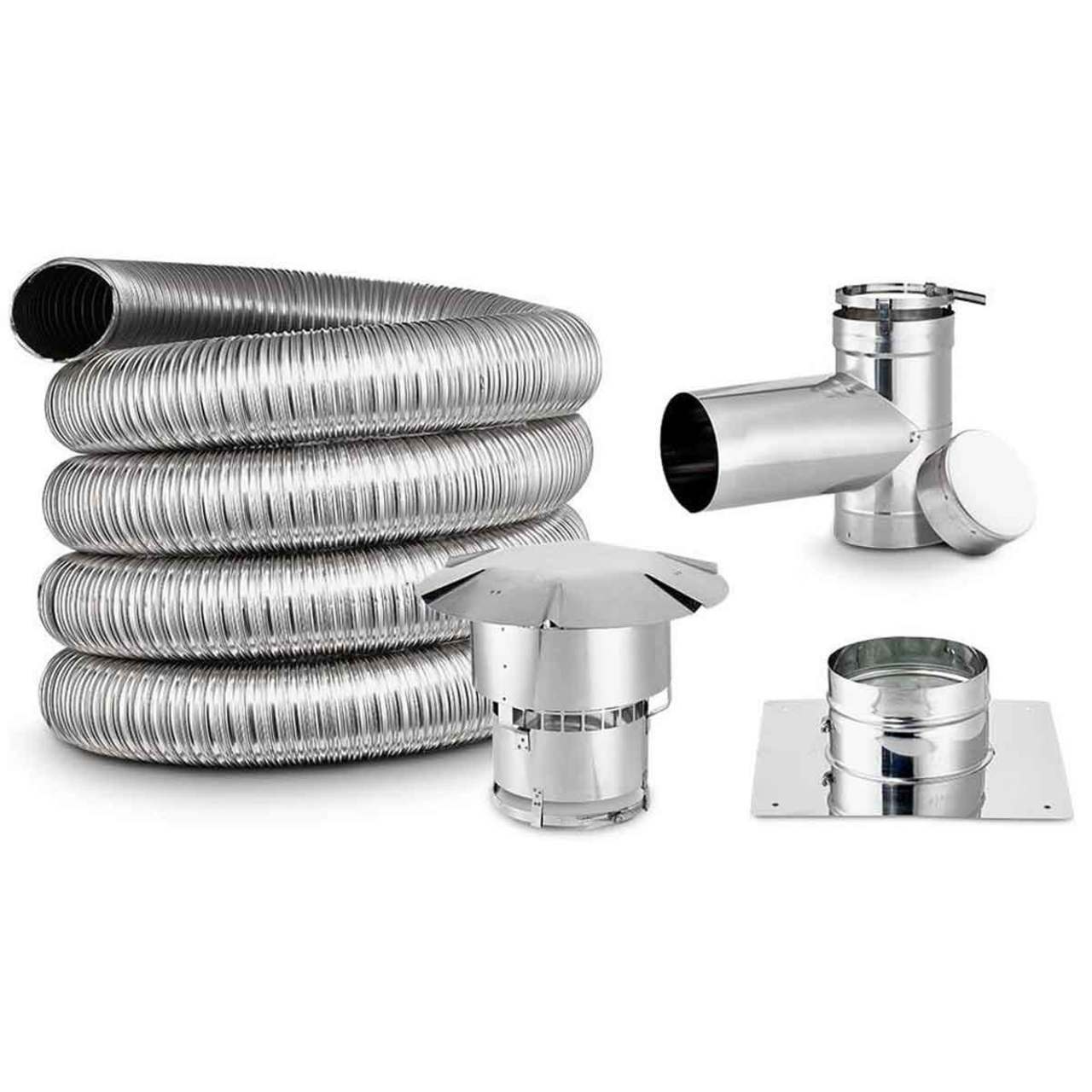 4" x 25' Lifetime Chimney Smooth-Wall Liner Kit with Tee