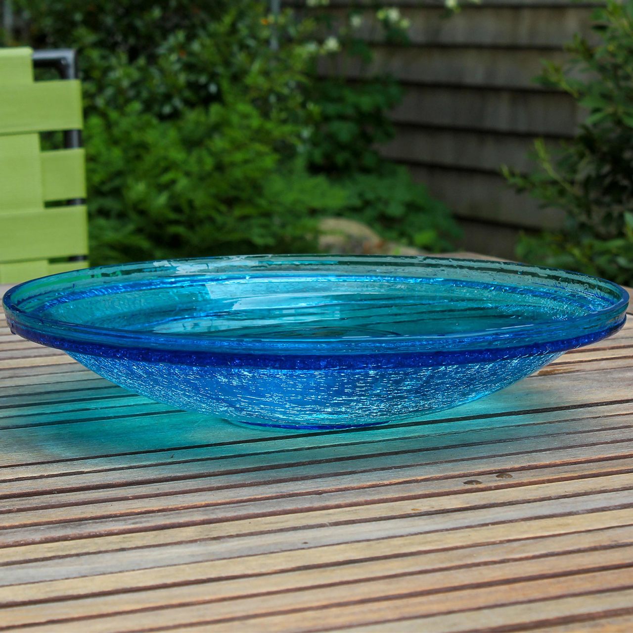 14-in. Teal Crackle Glass Bowl Bird Bath