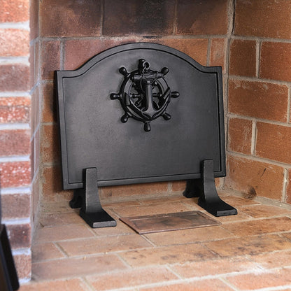 Nautical Black Cast Iron Fireback - 19.5" W x 15.5" H