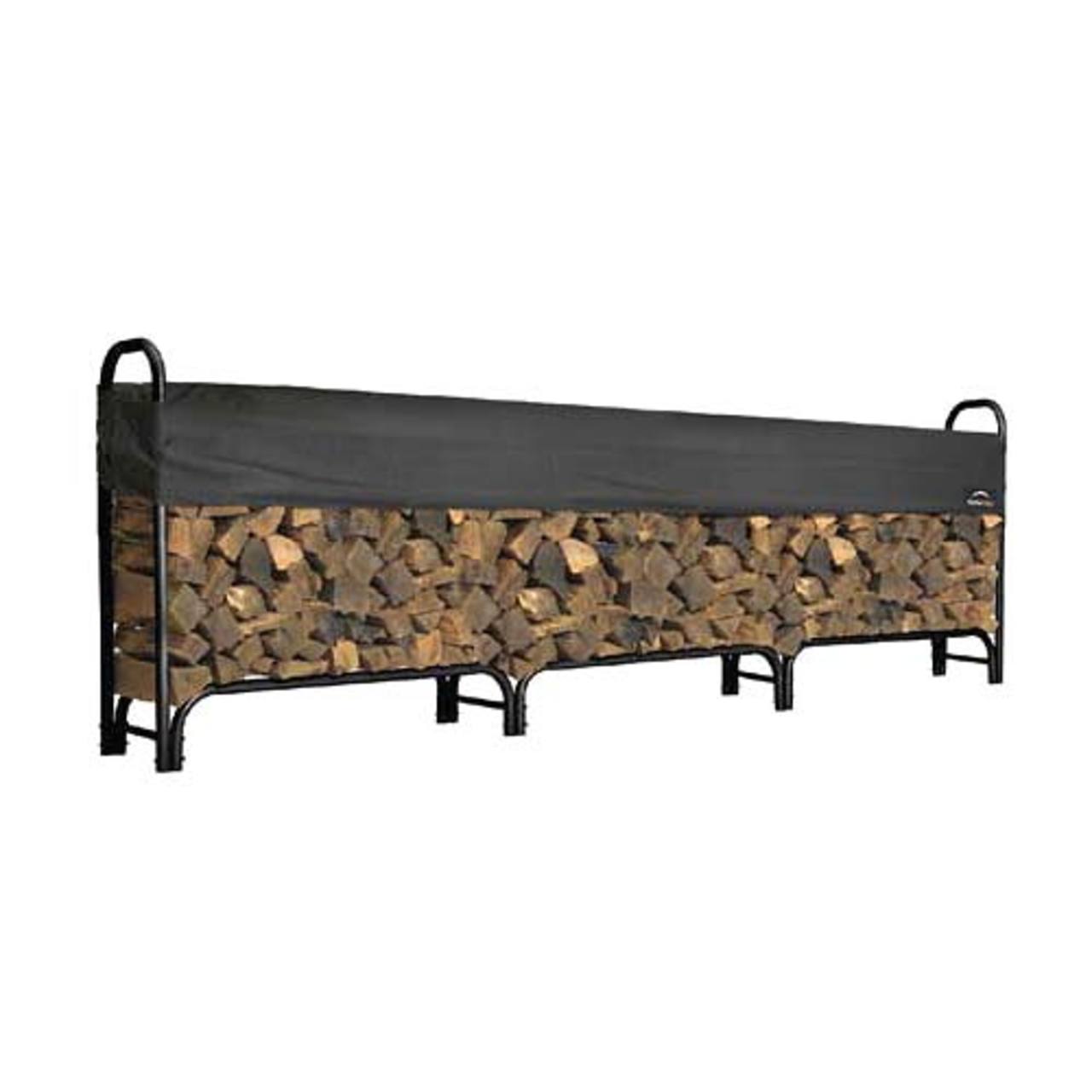 144" Covered Firewood Rack with Black Powder Coated Finish