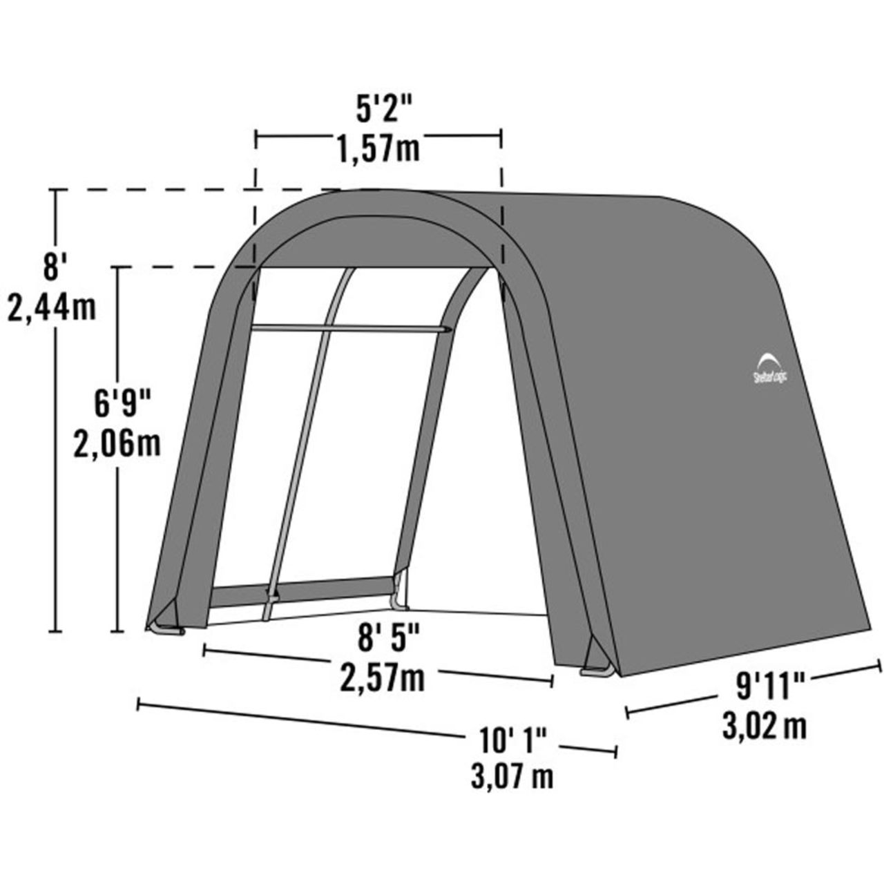 Roundtop 10' x 10' x 8' Shed-in-a-Box - Gray