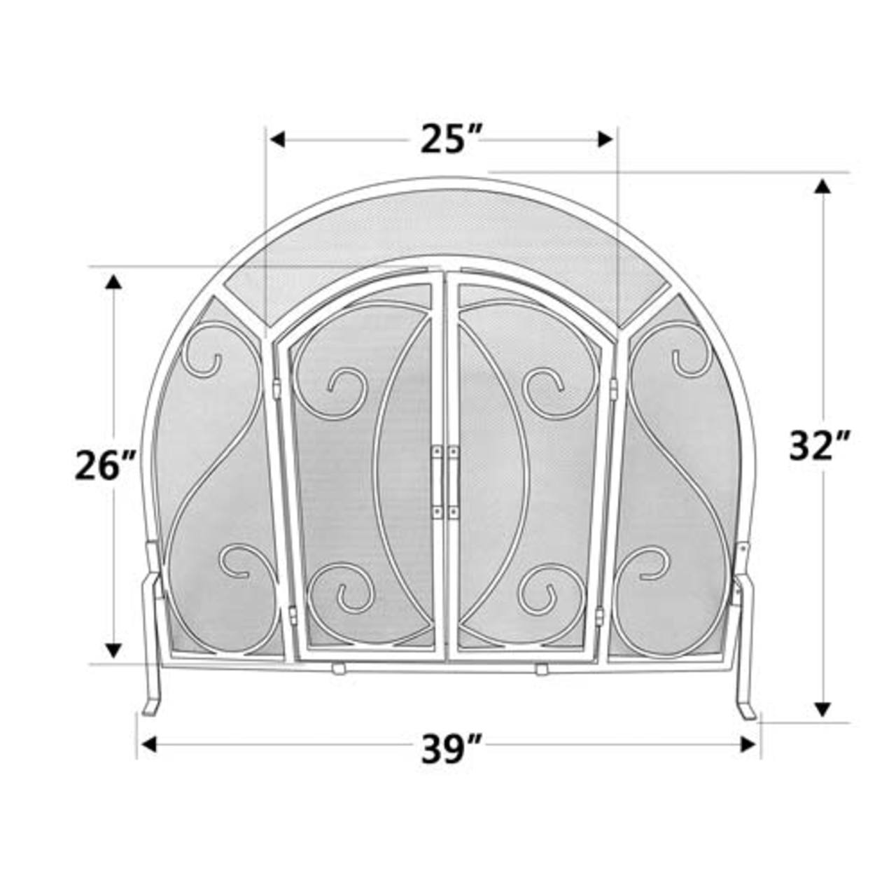 Single Panel Ornate Fireplace Screen with Doors - Black