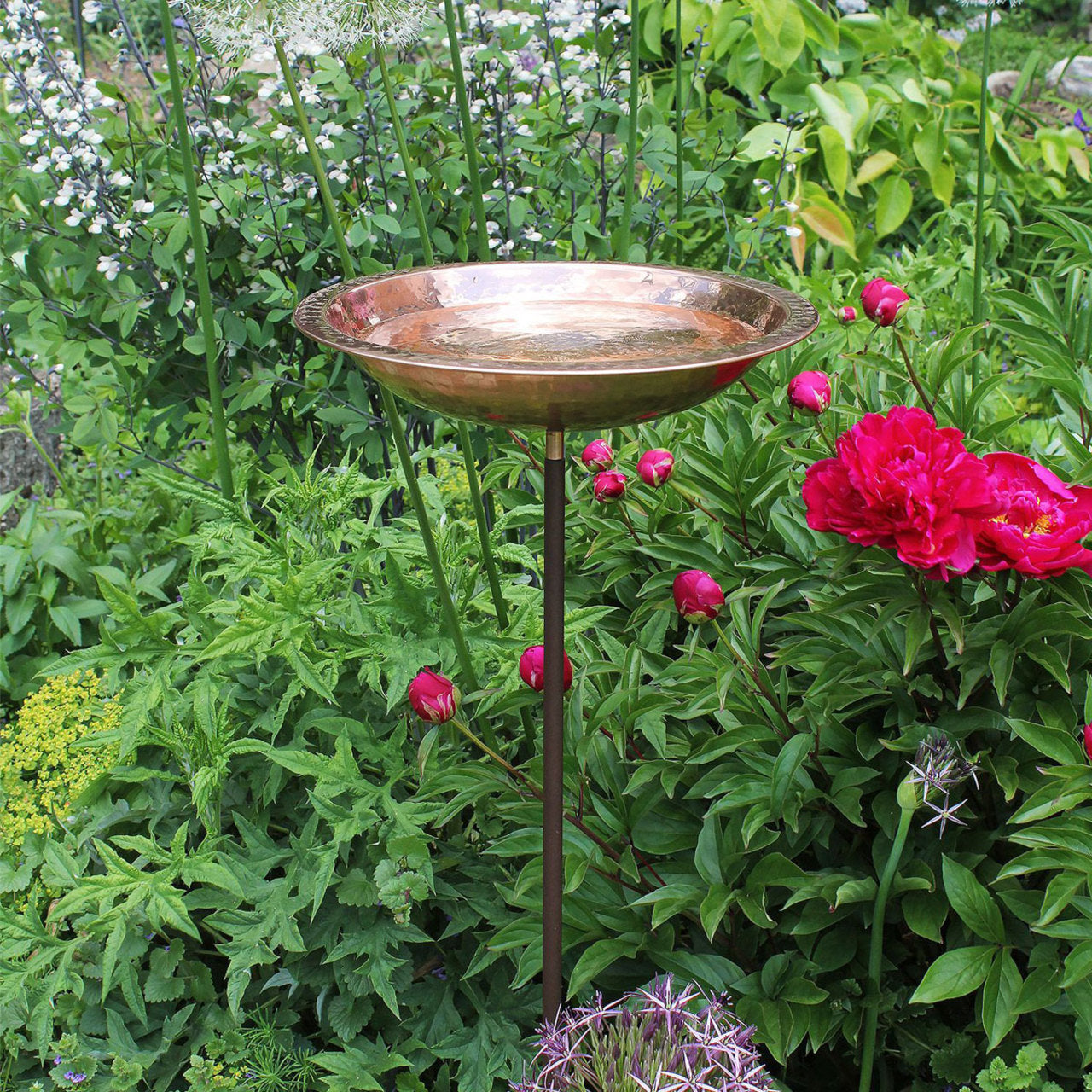 13" Hammered Copper Birdbath Bowl with Stake