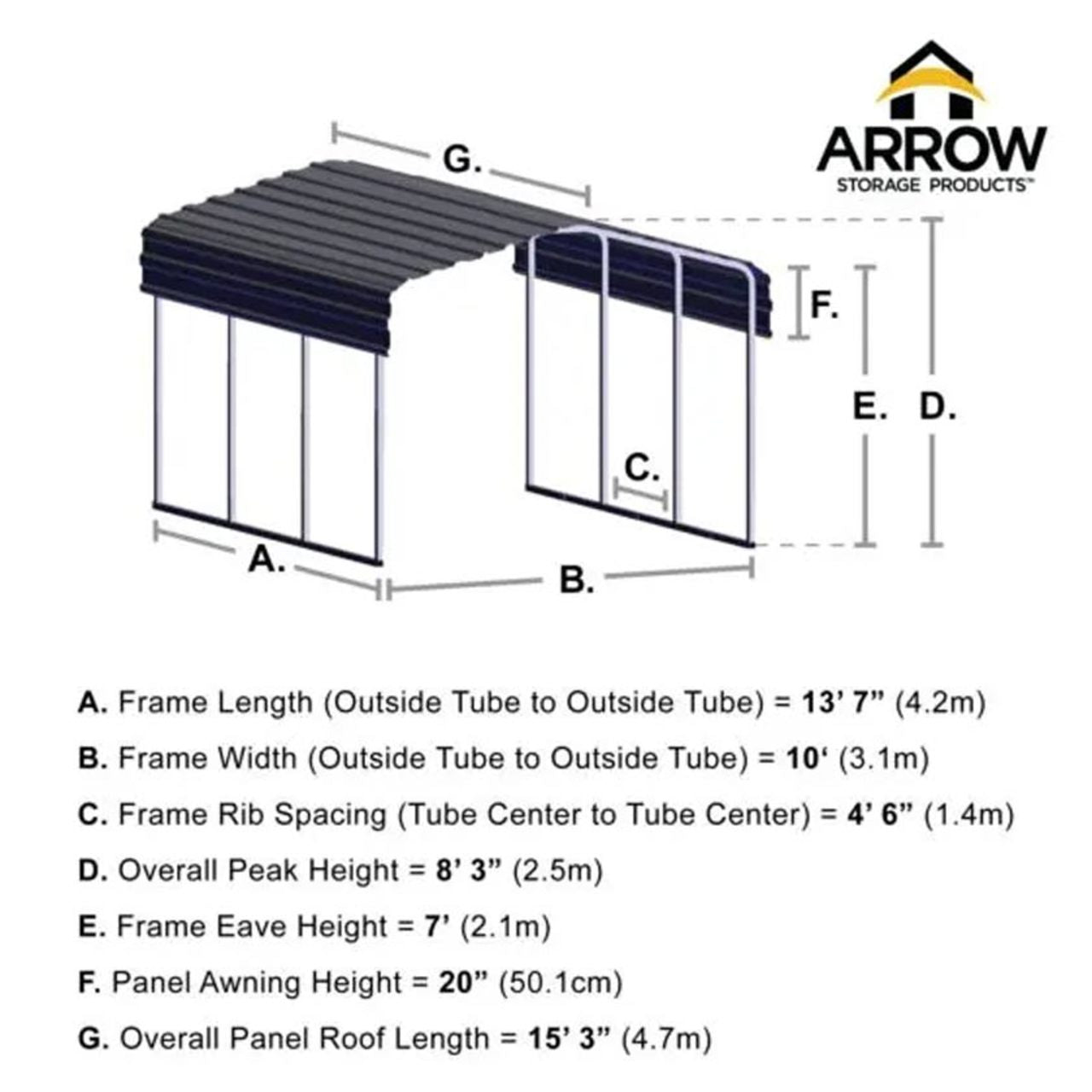 Arrow Carport 10x15x7 Ft. - Eggshell