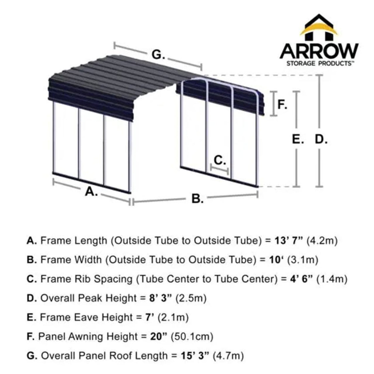 Arrow Carport 10x15x7 Ft. - Eggshell