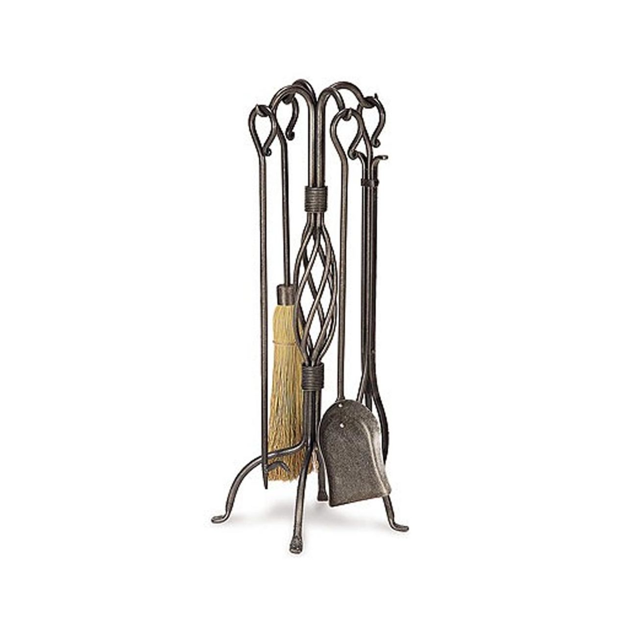 Pilgrim 5 Piece Basket Weave Wood Stove Tool Set - Vintage Iron