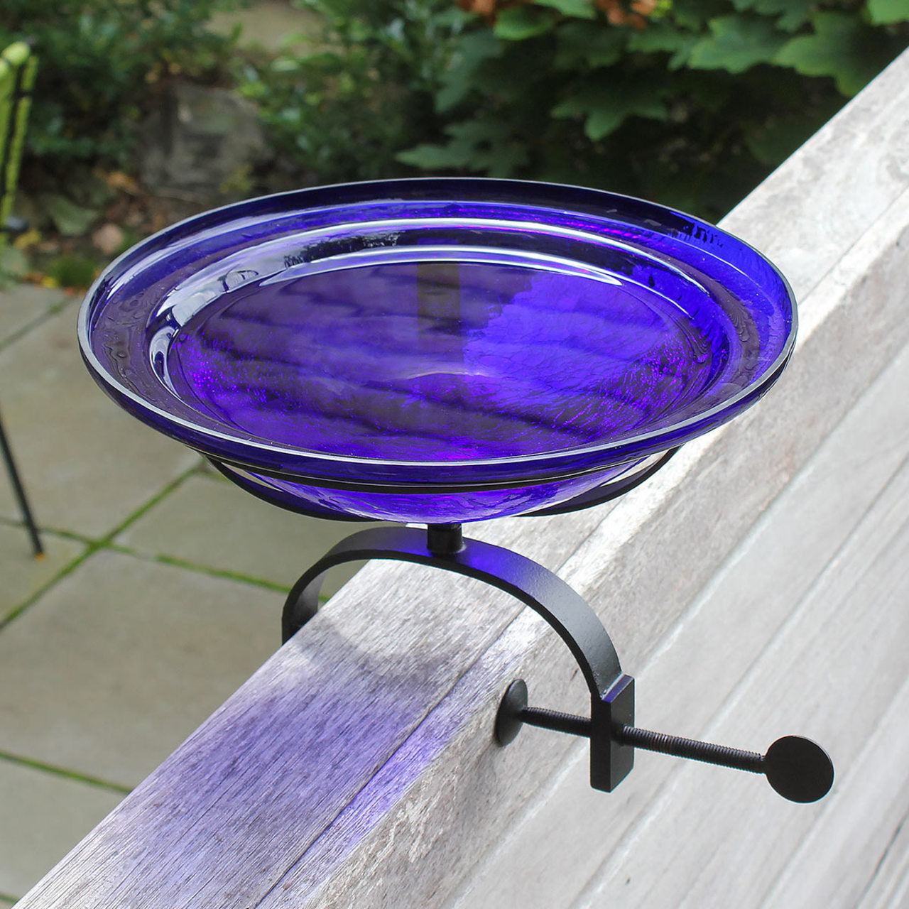 12-in. Cobalt Blue Crackle Glass Bowl Birdbath