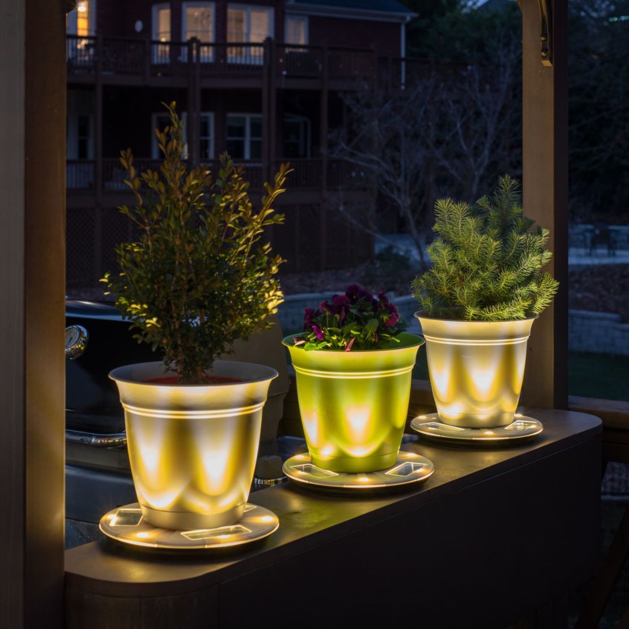 glow in the dark paint for plant pots Solar LED Uplight Planter Base | 2-Pack