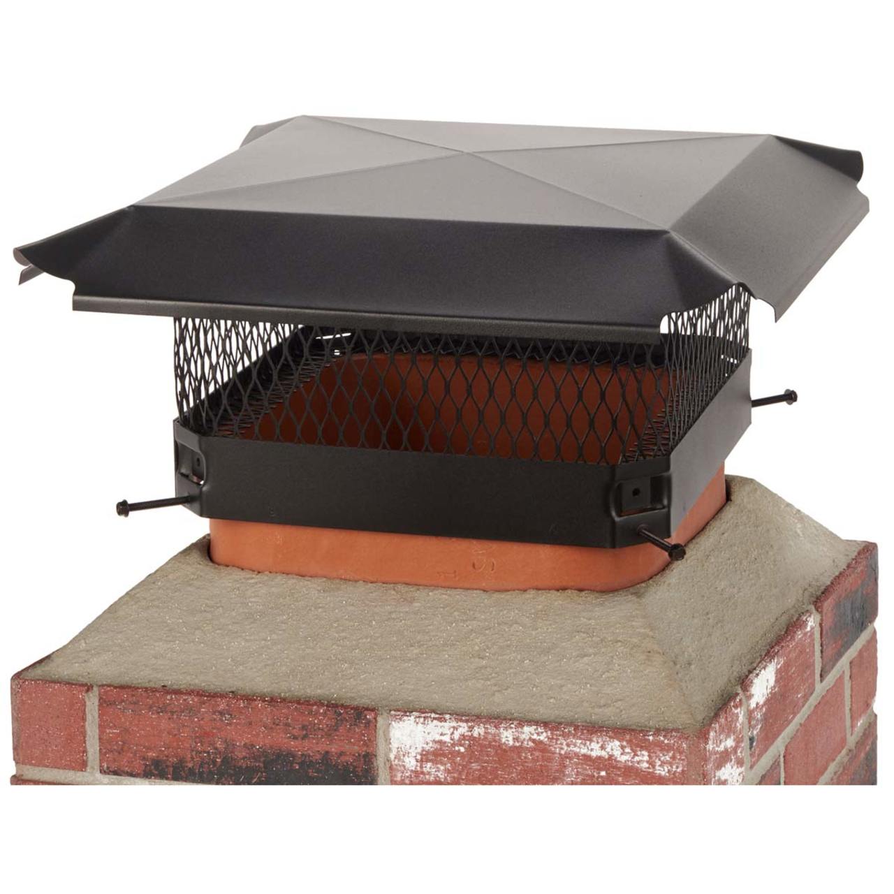 13" x 13" Black Galvanized Single Flue Chimney Cap-5/8" Mesh