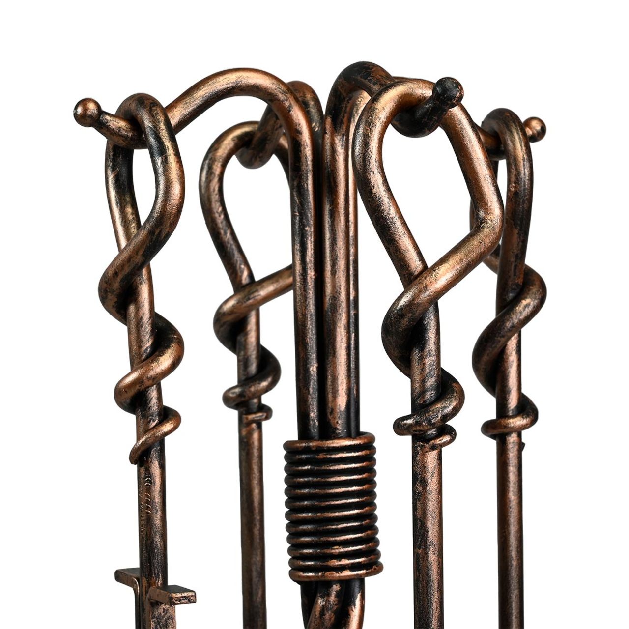 5 Piece Wrought Iron Antique Rust Fireplace Tool Set - F-1695