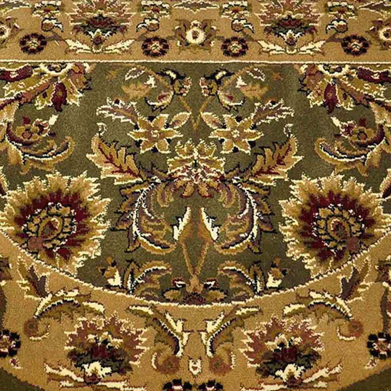 46" Half Round Green and Taupe Kashan Hearth Rug