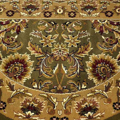 46" Half Round Green and Taupe Kashan Hearth Rug