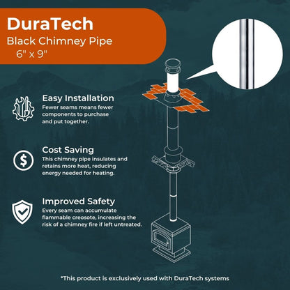 6" x 9" DuraTech Black Chimney Pipe - 6DT-09B
