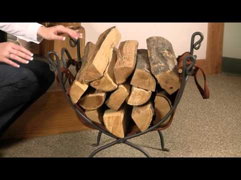 Olde World Iron Log Rack with Leather Firewood Carrier