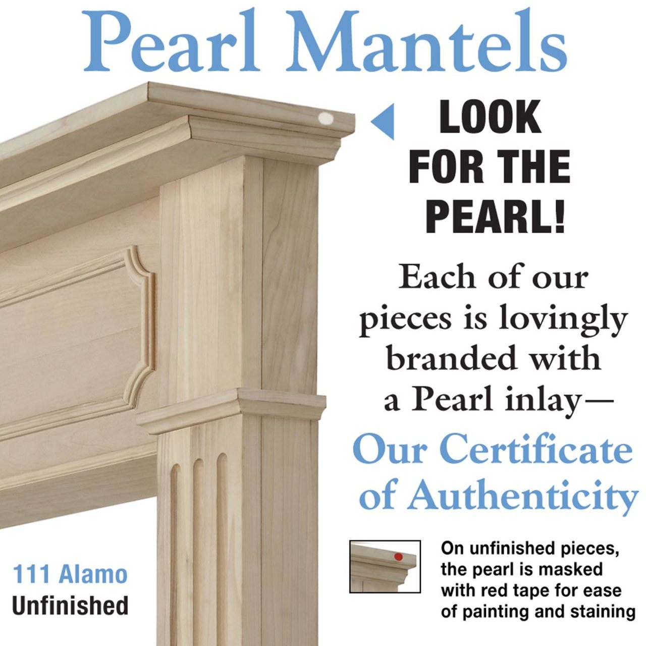50" Alamo Unfinished Fireplace Mantel by Pearl Mantels
