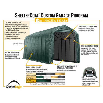ShelterCoat 16' x  44' Garage With Peak Roof - Green