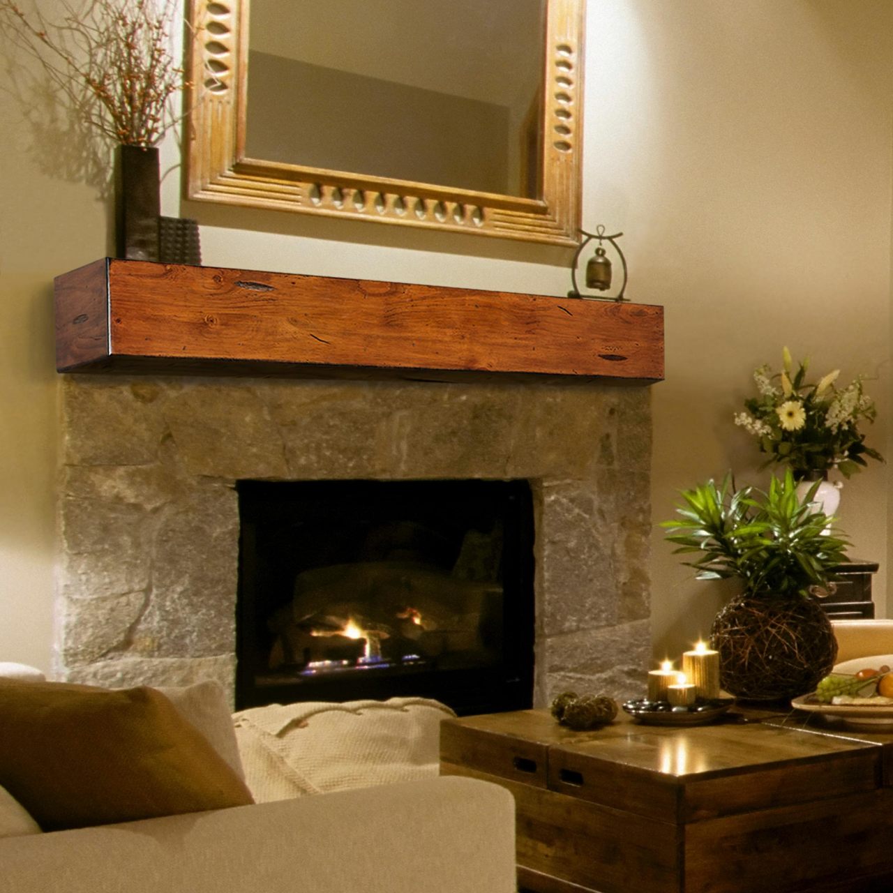 60" Lexington Fireplace Shelf by Pearl Mantels - Medium Rustic Finish