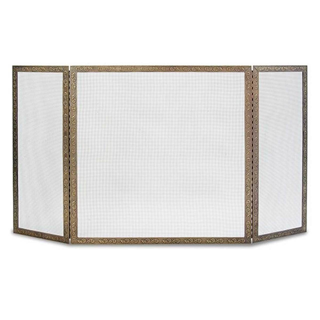 Pilgrim 50" x 30" Antique Brass Bay Branch Embossed Tri-Panel Fireplace Screen