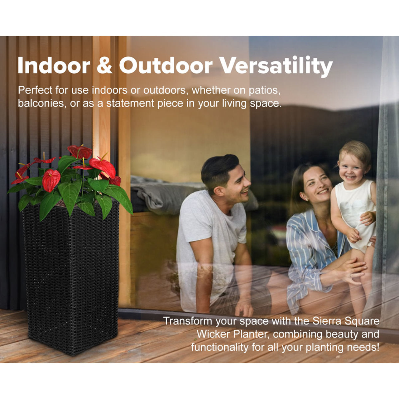 Fire Sense Sierra Square Wicker Planter 2-Piece Set Brown/Black - 66617-66618