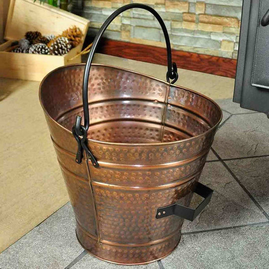 14" Coal Hod/Pellet Bucket - Antique Copper Powdercoat Finish
