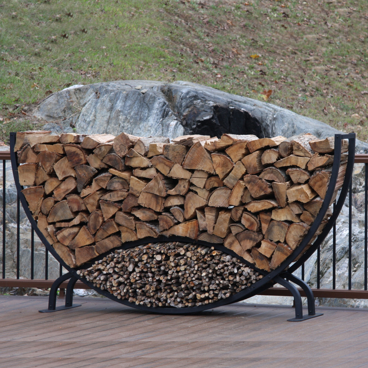 SHELTER-IT 8"™ Half Round Firewood Storage Rack with Kindling Storage - No Cover