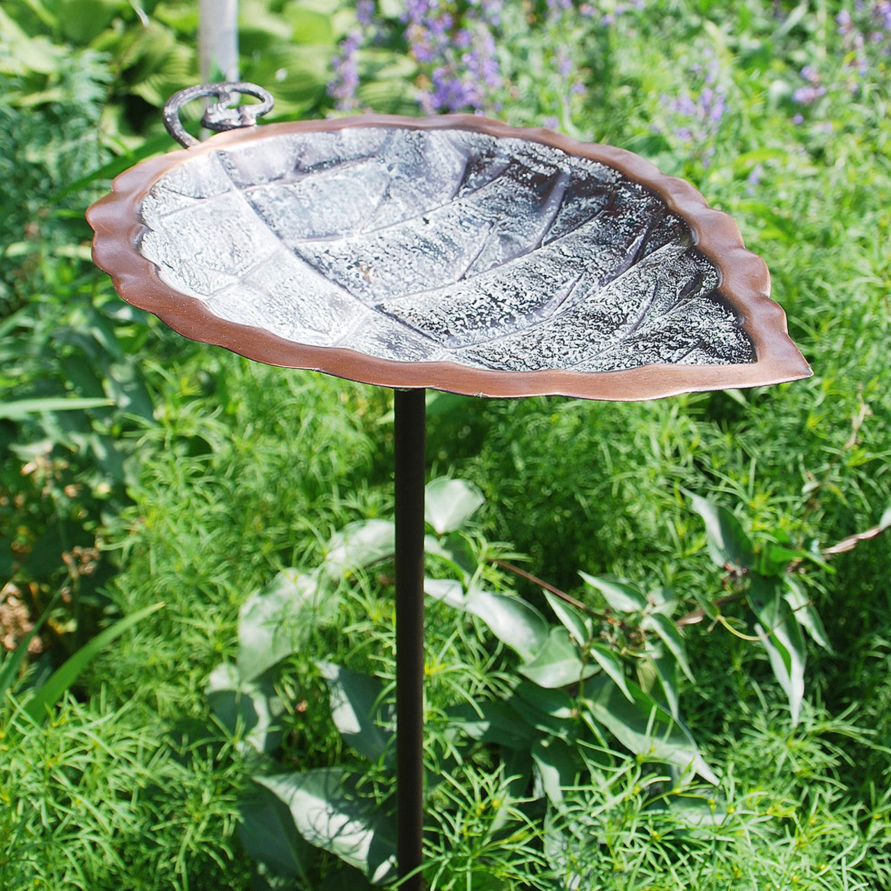 12.5" Aspen Leaf Birdbath in Brass and Verdi Patina w/ Stake