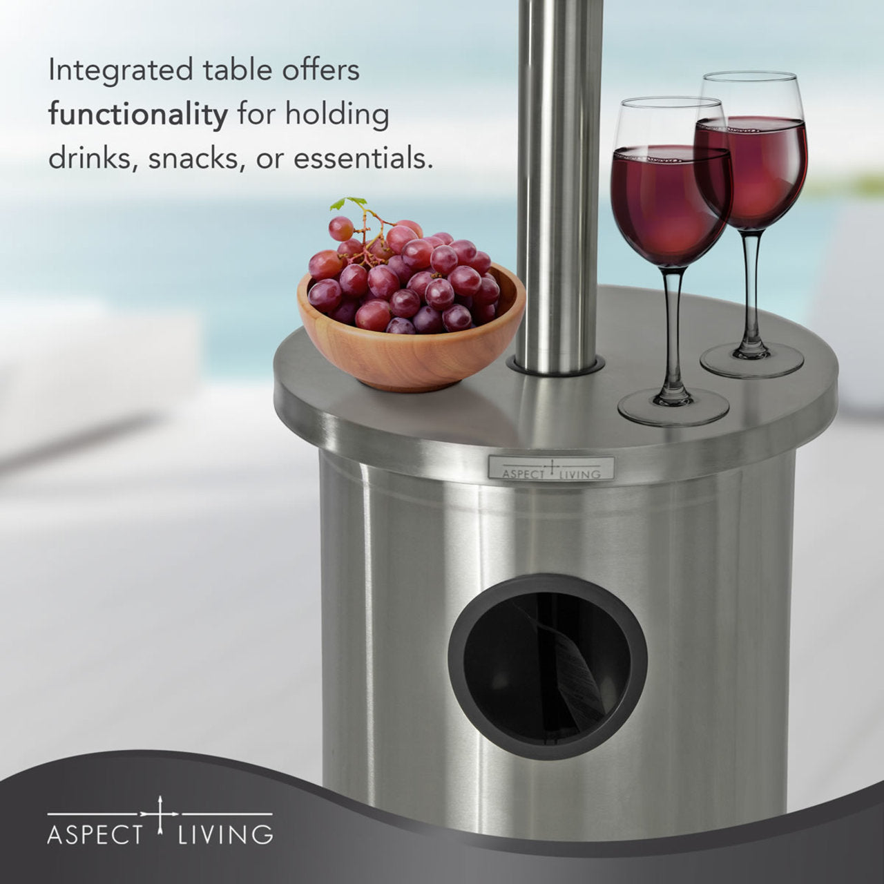 Fire Sense Stainless Steel Patio Heater with LED Table - 65046