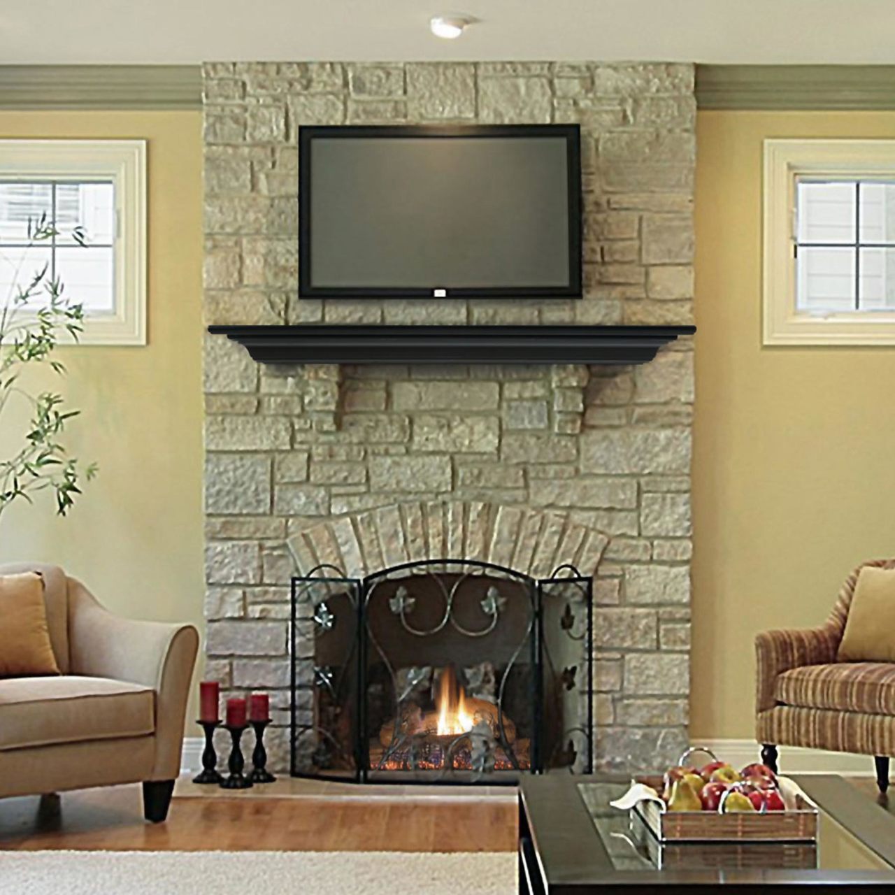 60" Crestwood MDF Fireplace Shelf by Pearl Mantels - Black Paint Finish