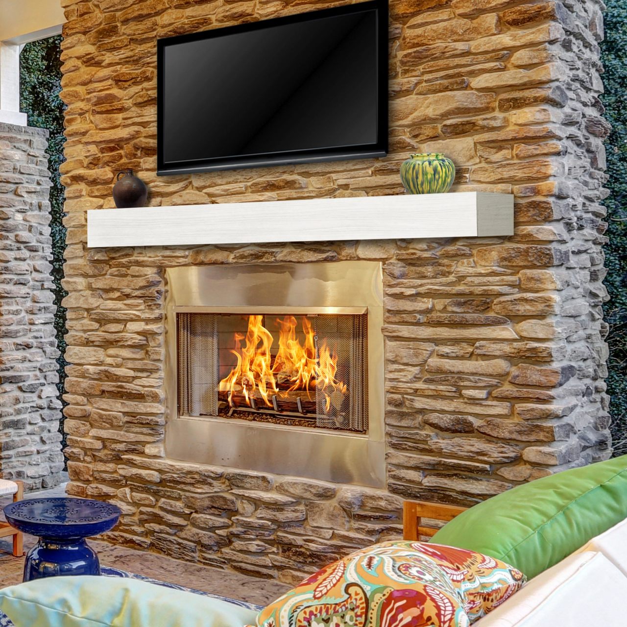 48" Zachary Non-Combustible Fireplace Shelf by Pearl Mantels - Whitewash Finish