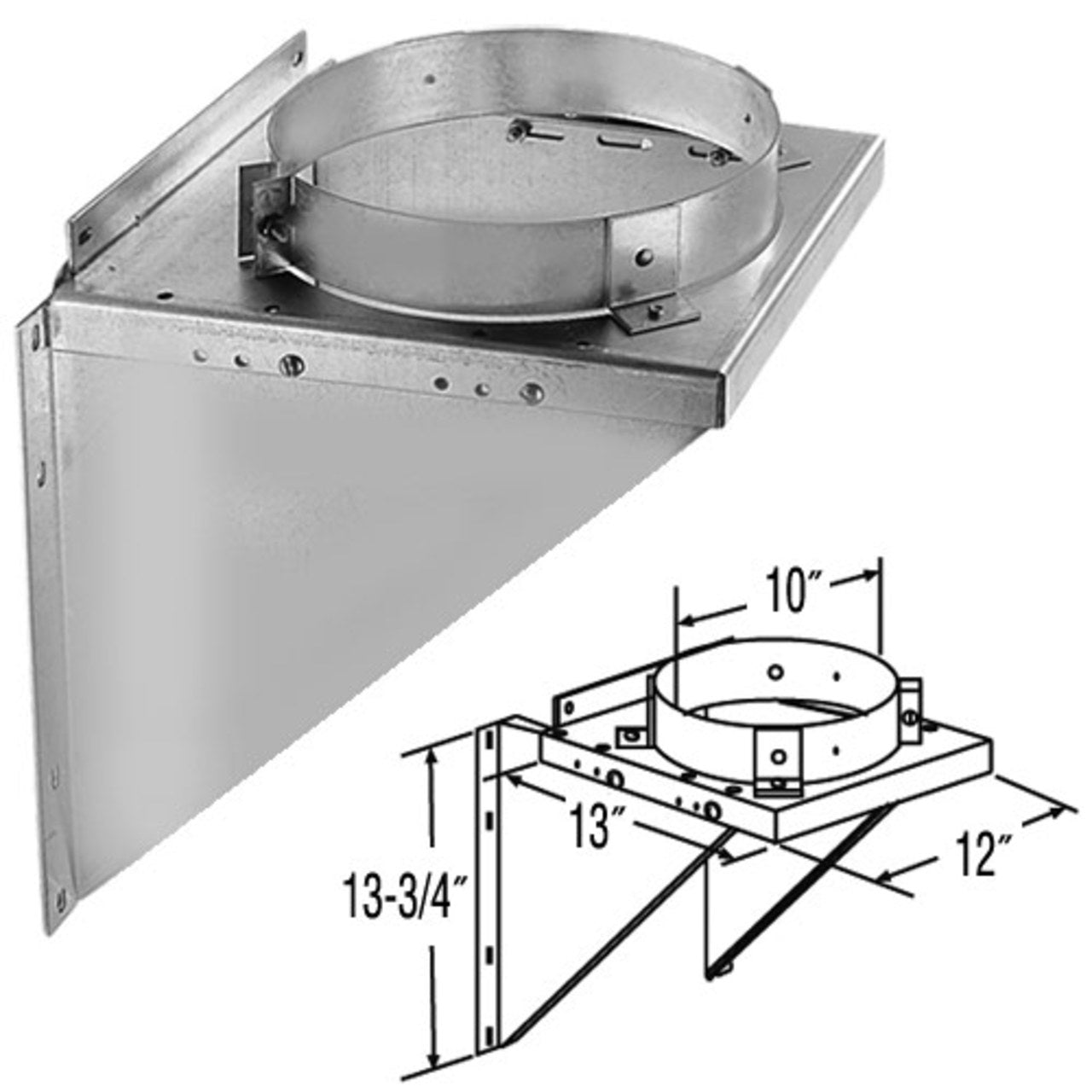 8" DuraTech Adjustable Stainless Steel Tee Support Bracket - 8DT-TSBSS