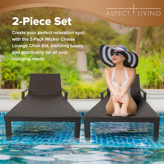 Fire Sense Biscayne Indoor-Outdoor Wicker Chaise Set of 2 - 65465