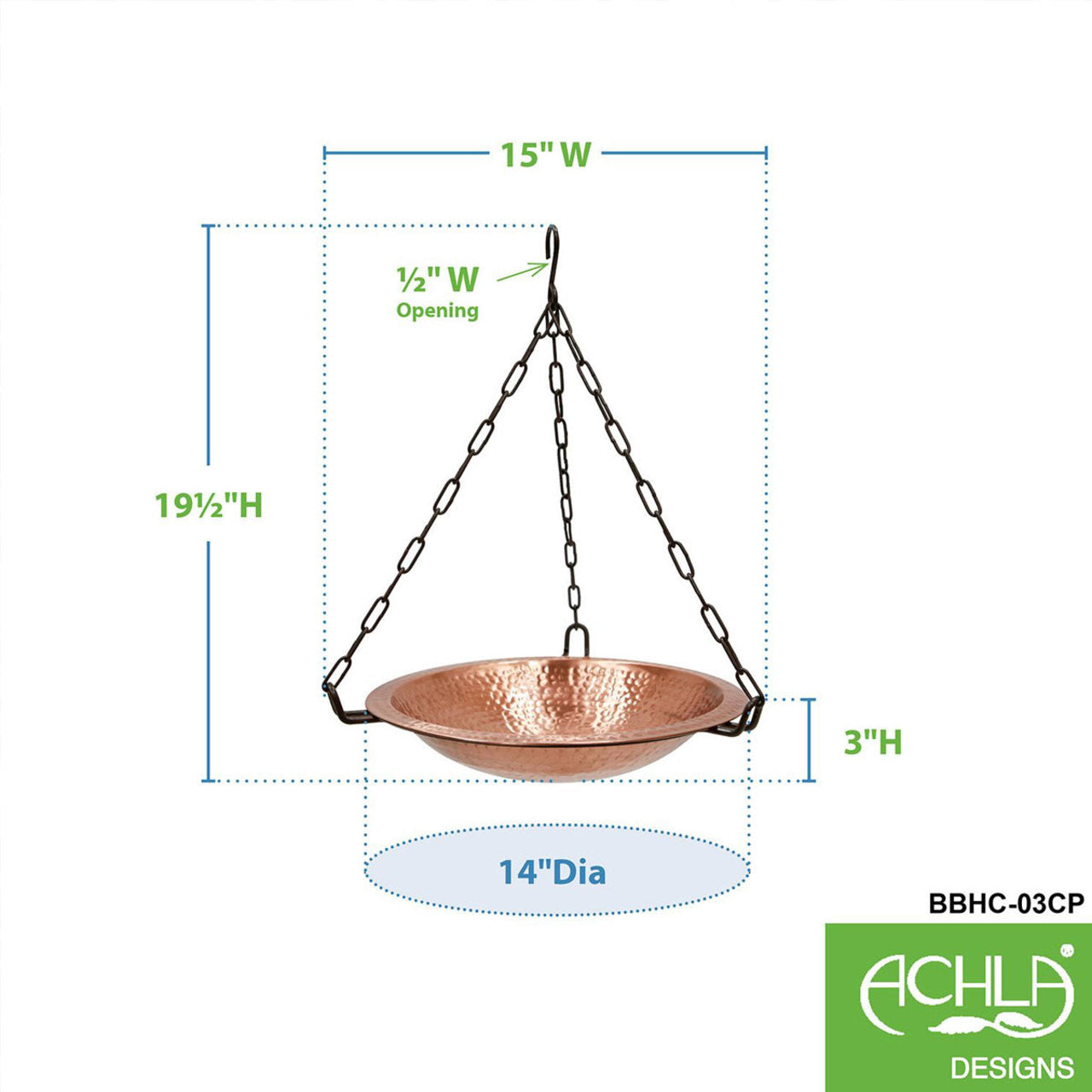 14" Solid Copper Hanging Birdbath