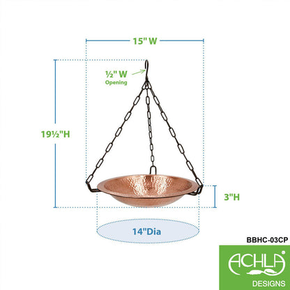 14" Solid Copper Hanging Birdbath